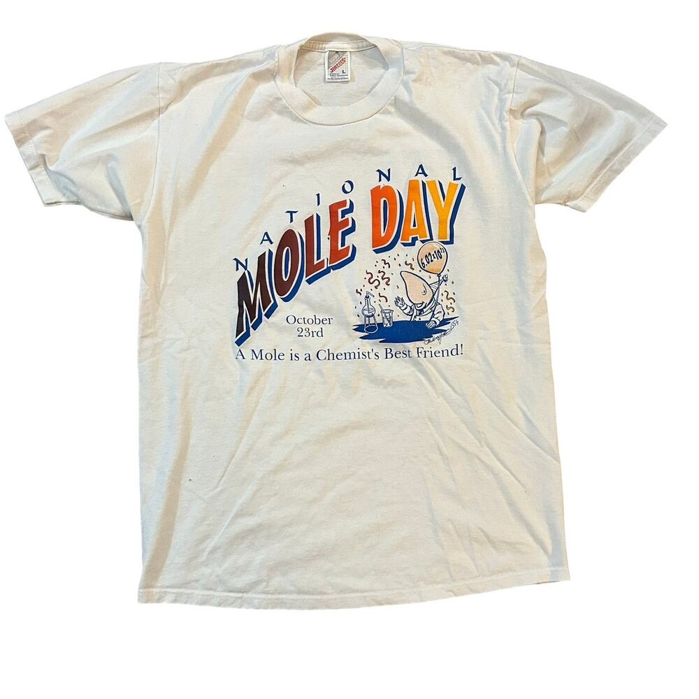 Vintage National Mole Day Tee Mens Large White Teacher Chemistry Nerdy Science